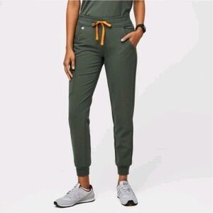 Figs Olive Green Track Joggers with Mustard Drawstring
